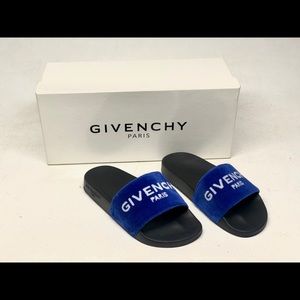 Givenchy Blue Logo Velvet Slide Sandals